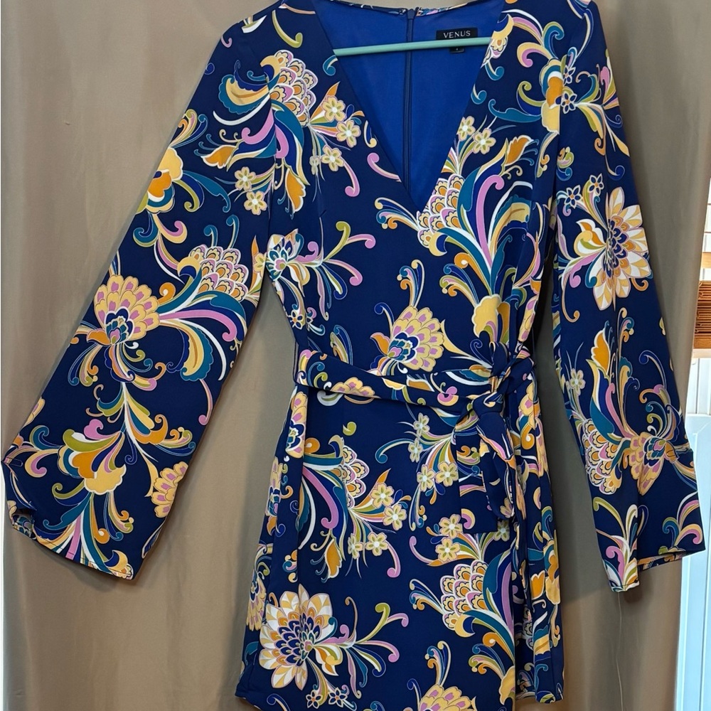 VENUS Navy Floral Wrap Dress